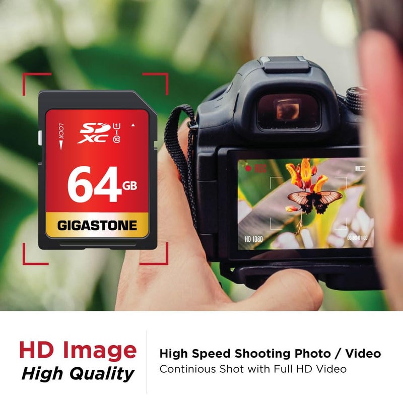 Gigastone بطاقة SD GIGASTONE سعة 64 جيجابايت UHS-I U1 فئة 10 بطاقة ذاكرة SDXC عالية السرعة فيديو بدقة Full HD كاميرا رقمية كانون كوداك أوليمبوس - Image 4